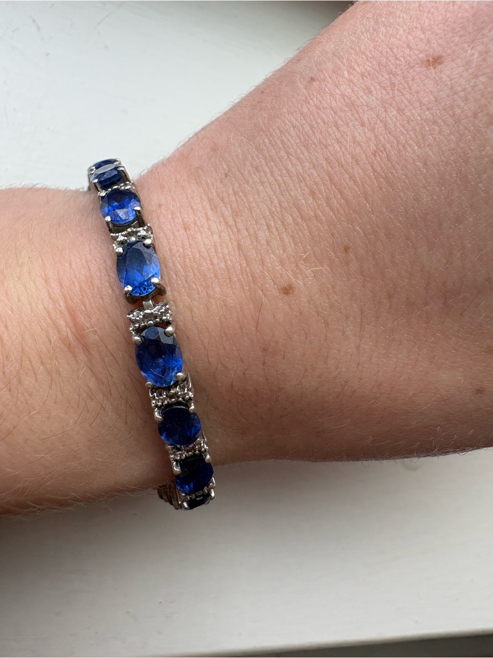 Zales Sterling Silver Blue Sapphire Tennis Bracelet 925
